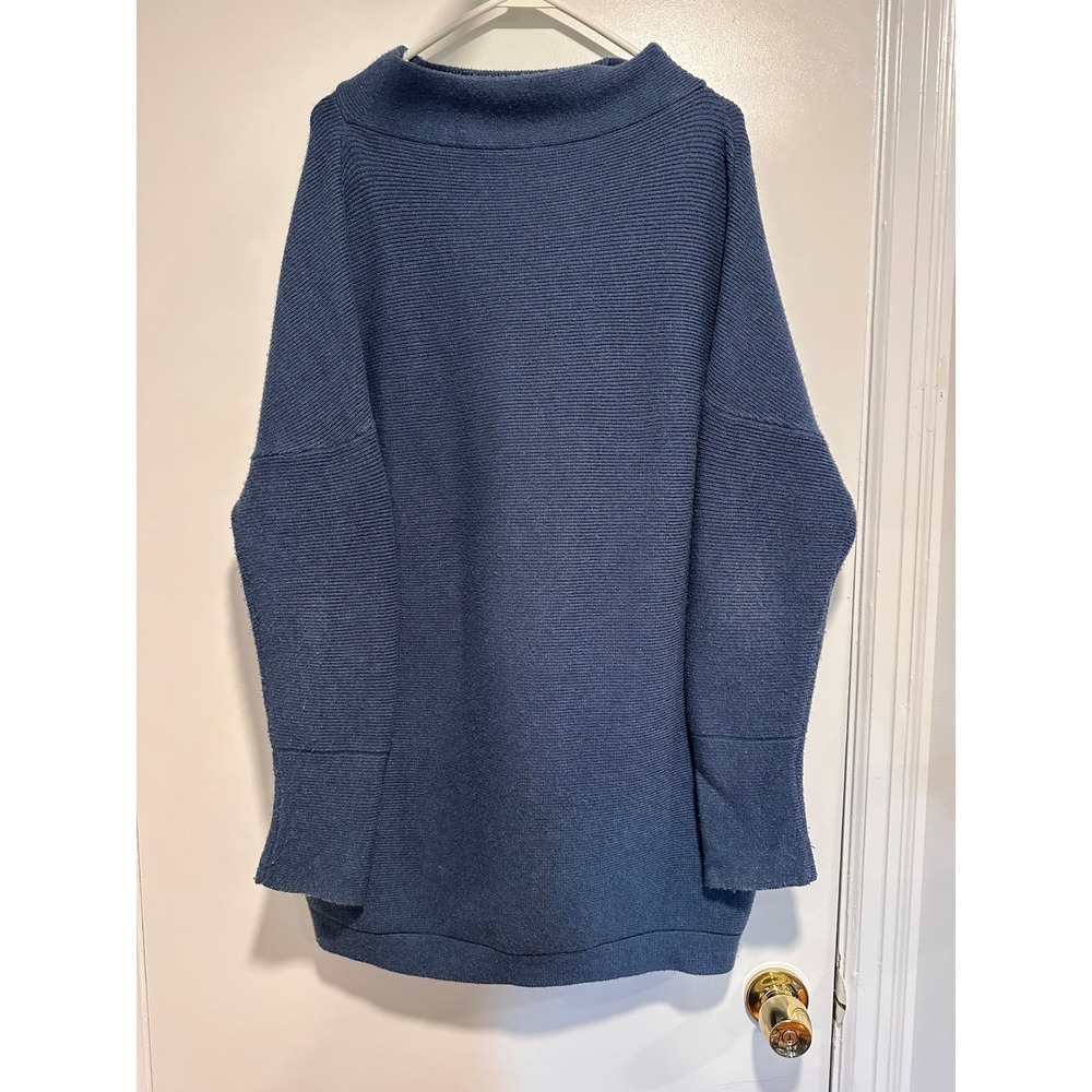 Unbranded Minimalist Mock Neck Tunic Sweater Sz:XL Blue Ribbed Viscose Blend